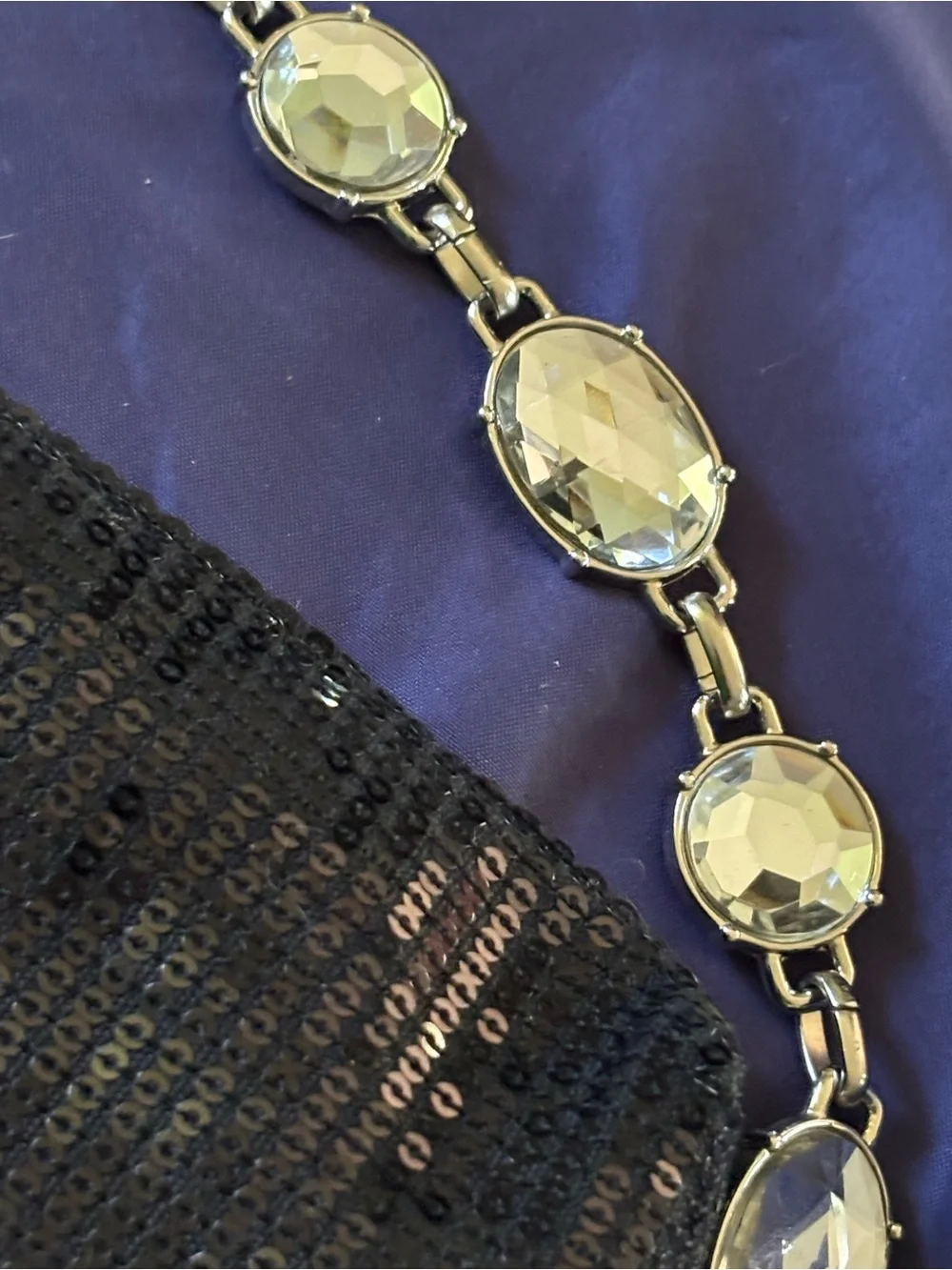 White House Black Market Black Sequin Clutch with Crystal Chain - Picture 12 of 12